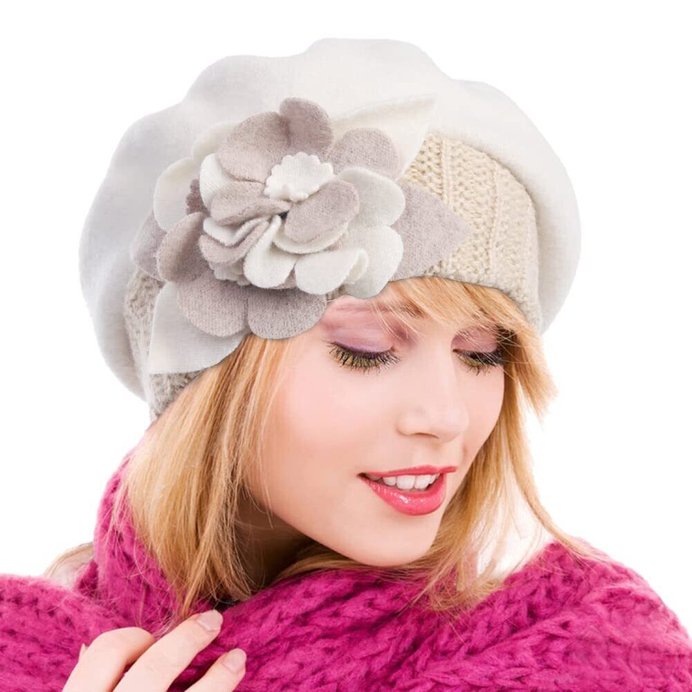 8164 Womens Wool Berets French Beret Beanie Winter Hats Hy022 (hy023-cream)